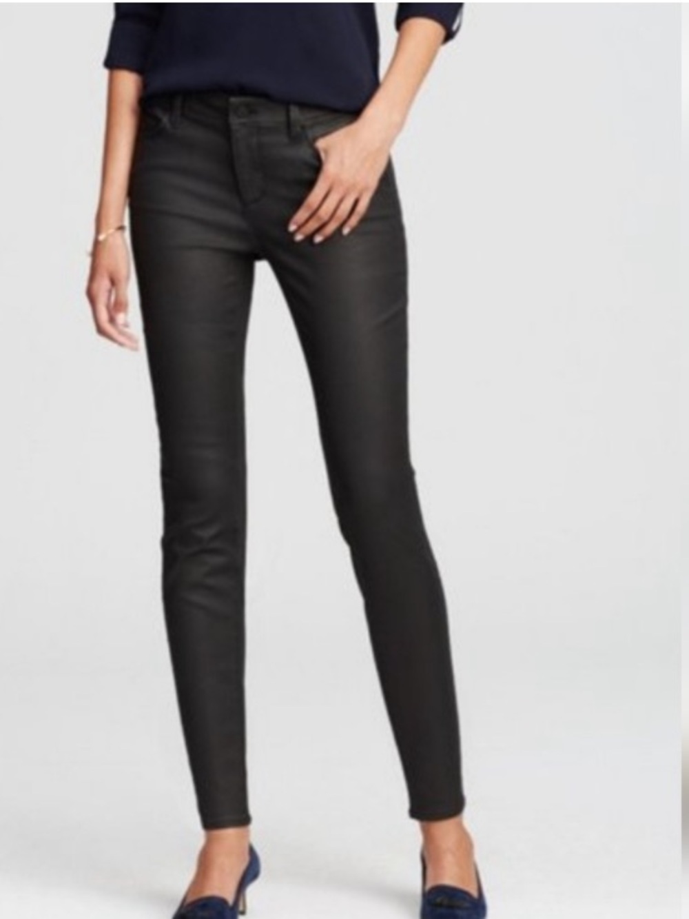 Ann Taylor Skinny Petite Black Coated Jeans - Size 2P